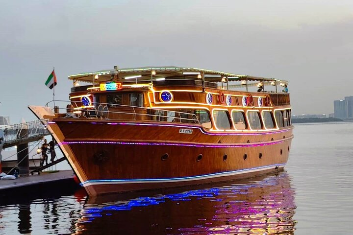 Sail through Dubai's stunning skyline on a traditional wooden dinner cruise. Enjoy the serene water views and luxurious settings perfect for both group gatherings and intimate escapes.